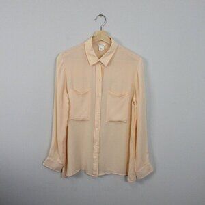 Club Monaco Button Front Blouse Women M‎ Peach Long Sleeve Pockets Casual 112